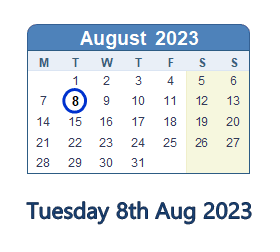 8 August 2023 calendar