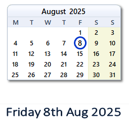 8 August 2025 calendar