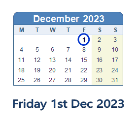 1 December 2023 calendar