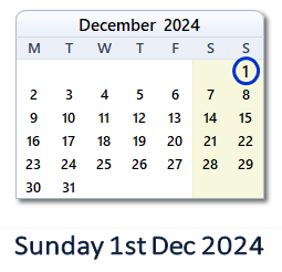 1 December 2024 calendar