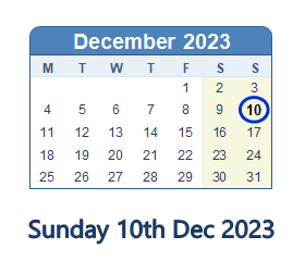 10 December 2023 calendar