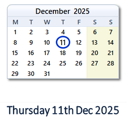 11 December 2025 calendar