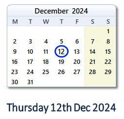 12 December 2024 calendar