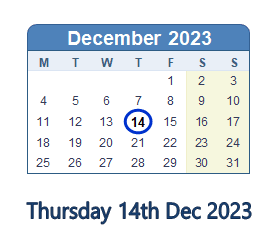 14 December 2023 calendar