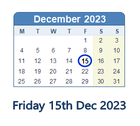 15 December 2023 calendar