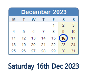 16 December 2023 calendar