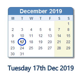 17 December 2019 calendar