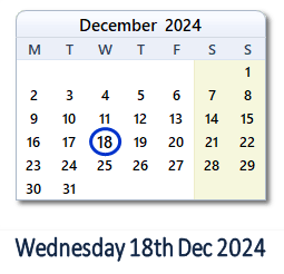 18 December 2024 calendar