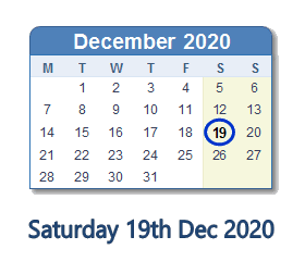 19 December 2020 calendar