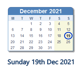 19 December 2021 calendar