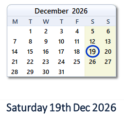 19 December 2026 calendar