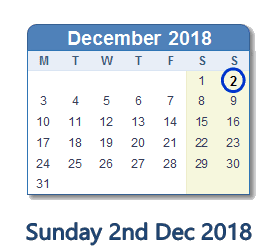 2 December 2018 calendar