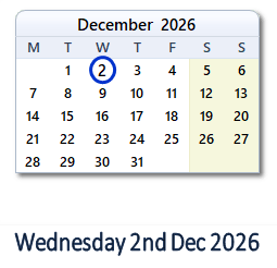 2 December 2026 calendar