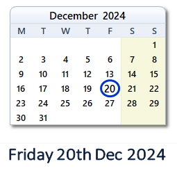 20 December 2024 calendar
