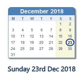 23 December 2018 calendar