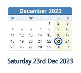 23 December 2023 calendar