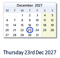 23 December 2027 calendar