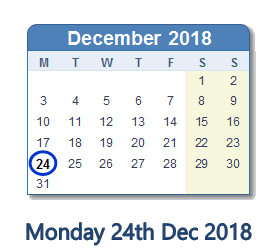 24 December 2018 calendar