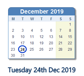24 December 2019 calendar
