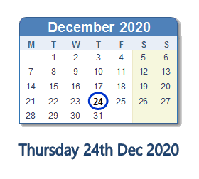 24 December 2020 calendar