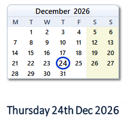 24 December 2026 calendar