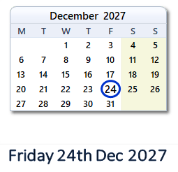 24 December 2027 calendar