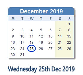 25 December 2019 calendar