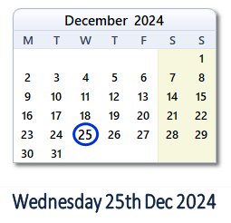 25 December 2024 calendar