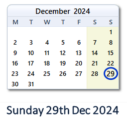 29 December 2024 calendar