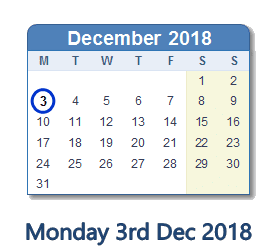 3 December 2018 calendar