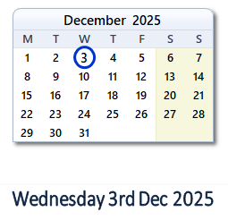 3 December 2025 calendar