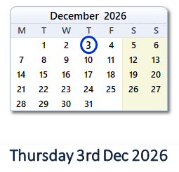 3 December 2026 calendar