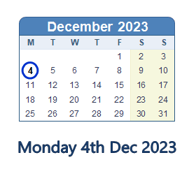 4 December 2023 calendar