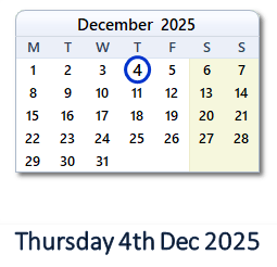 4 December 2025 calendar