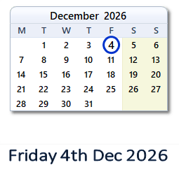 4 December 2026 calendar