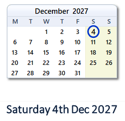 4 December 2027 calendar