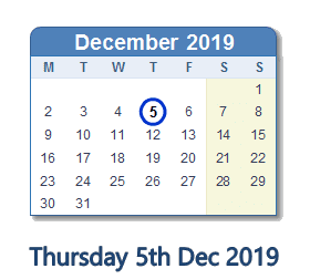 5 December 2019 calendar