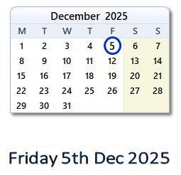 5 December 2025 calendar