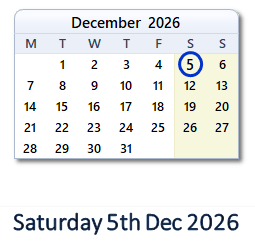 5 December 2026 calendar