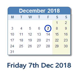 7 December 2018 calendar