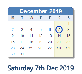 7 December 2019 calendar