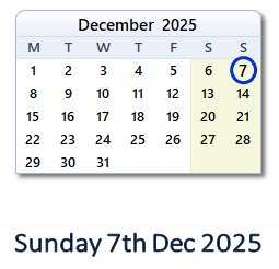 7 December 2025 calendar