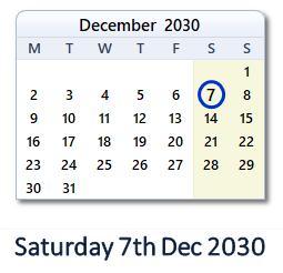 7 December 2030 calendar