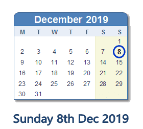 8 December 2019 calendar