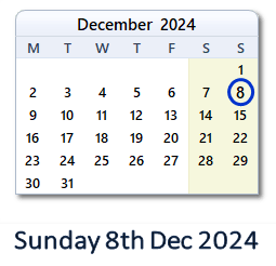 8 December 2024 calendar