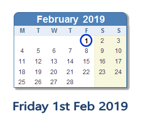 1 February 2019 calendar