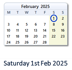1 February 2025 calendar
