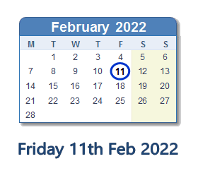 11 February 2022 calendar