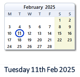 11 February 2025 calendar