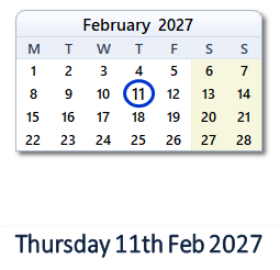 11 February 2027 calendar